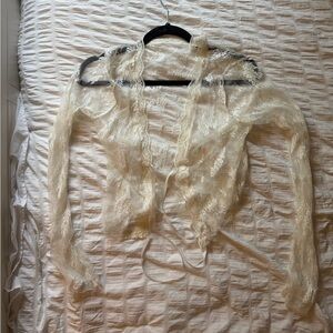 Urban Outfitters Sheer Lace Tie-Front Top in Ivory